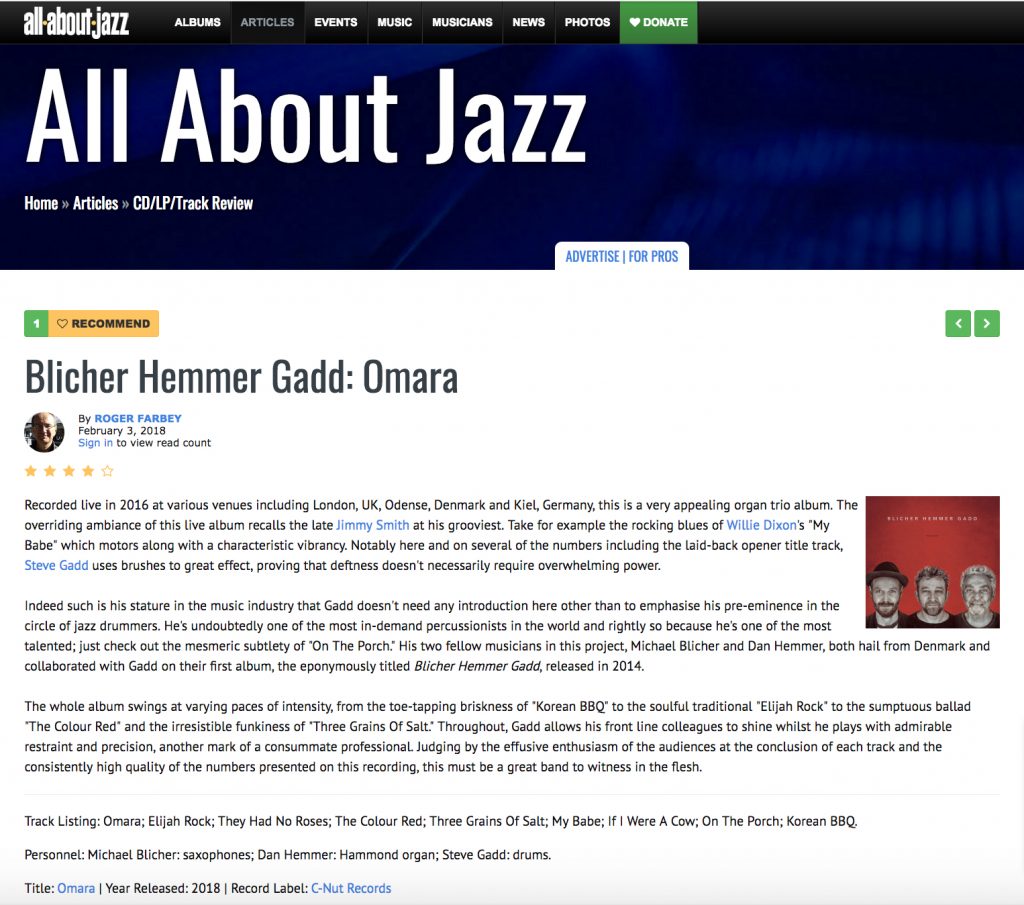 AllAboutJazz 4-Stars 2018