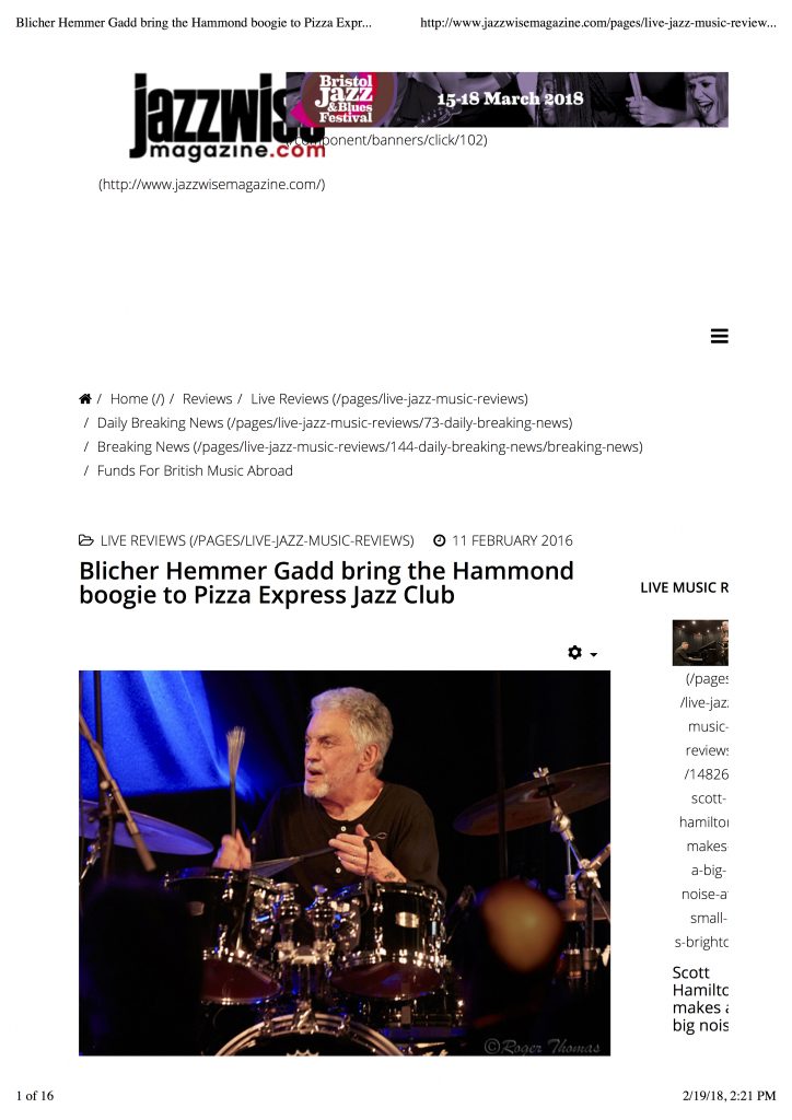 London - Live Review Jazzwise 2016