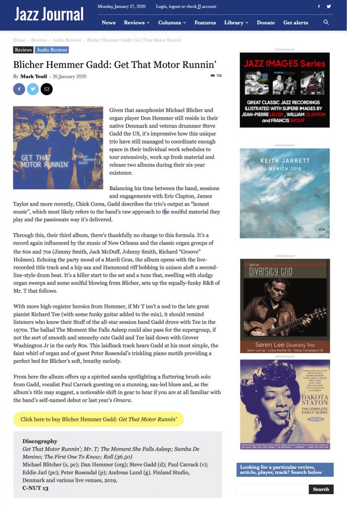 UK JazzJournal Review 2020 "Get that Motor Runnin"